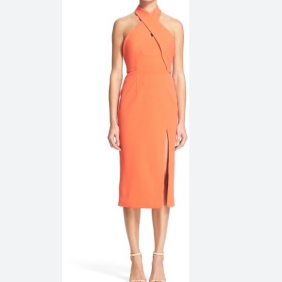 NICHOLAS bright orange bandage halter dress ,0, N - Picture 2 of 6